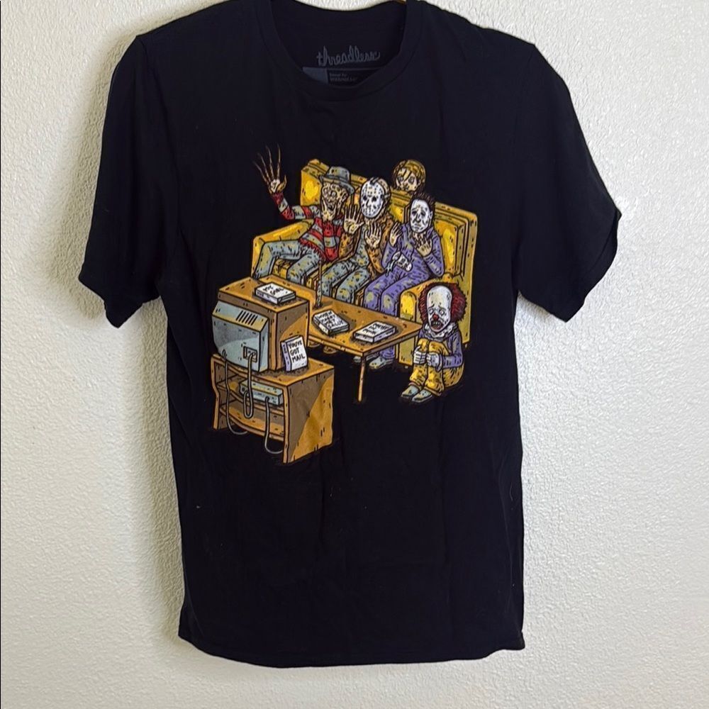 Threadless Black T-Shirt with Horror Graphic- Size small